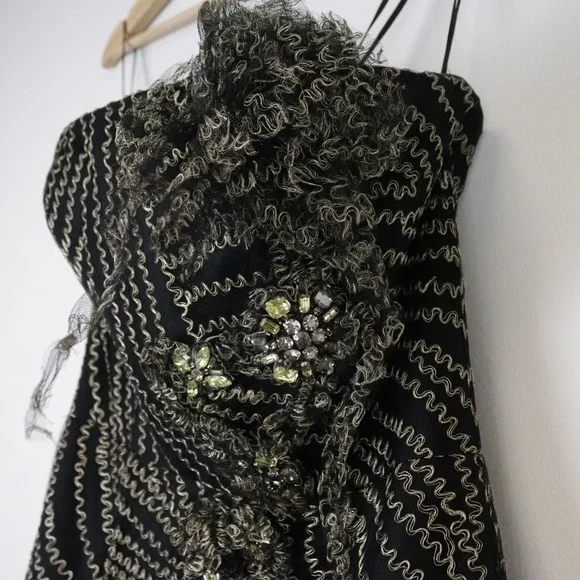 Oscar de la Renta Strapless Black Gold Metallic Swirl Gown Formal Dress Silk 8 - Picture 6 of 11